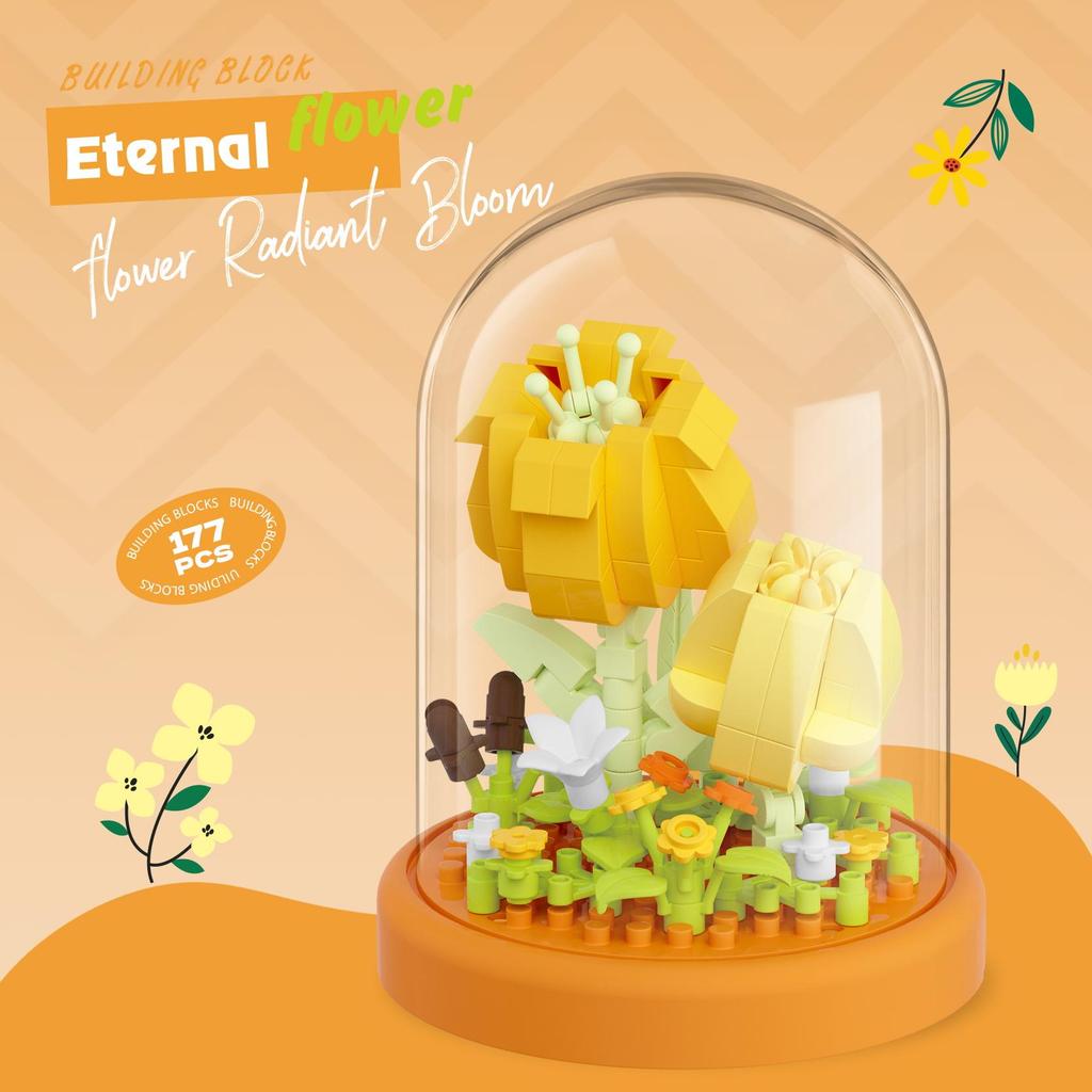 Eternal Flower Bouquet Building Blocks Kids Toy Mini Bricks Girl Series Rose Gift for Valentine Birthday