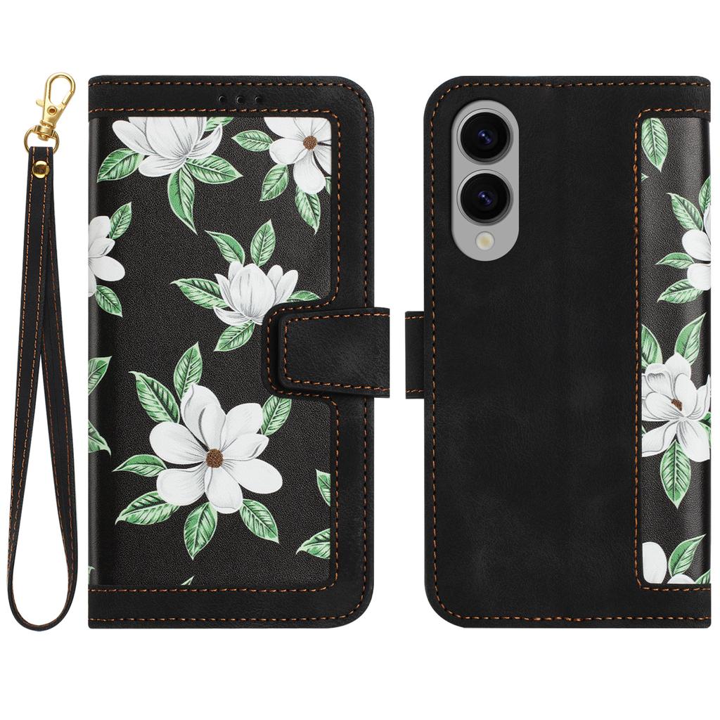 For Samsung Galaxy S25 Edge Case PU Leather Floral Phone Cover with Card Slots