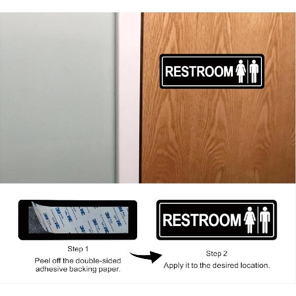 Restroom Sign – Commercial Restroom Sign (2-Pack) – Made From Premium Durable Frosted Acrylic Material, Super Strong Self-Adhesive, Quick And