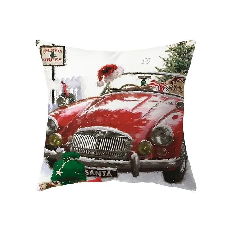 Christmas Atmosphere Santa Claus Print Pattern Cushion Cover Home Decoration Living Room Sofa Square Pillow Cover
