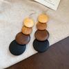 Coffee-Colored Wooden Bead Teardrop Tassel Earrings In Retro Ethnic Style