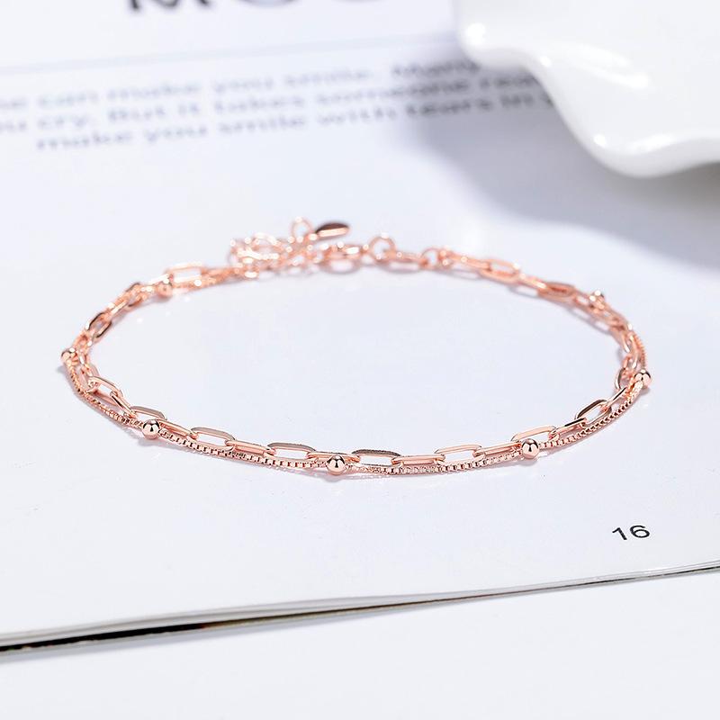 925 Silber Galvanisiert Doppellagige Kette Armband Ins Nischenschmuck Damen Hochwertig Minimalistisch Geometrisch Perlen Mode