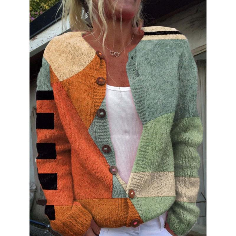 2025 Autumn/Winter Animal Print Round Neck Cardigan Sweater