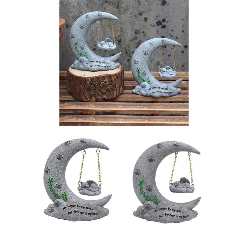 Swing On Moon Remembered Pet Memorials Stone Marker for Dogs Cats Pet Grave Headstones Tombstones Loss of Pet Gift