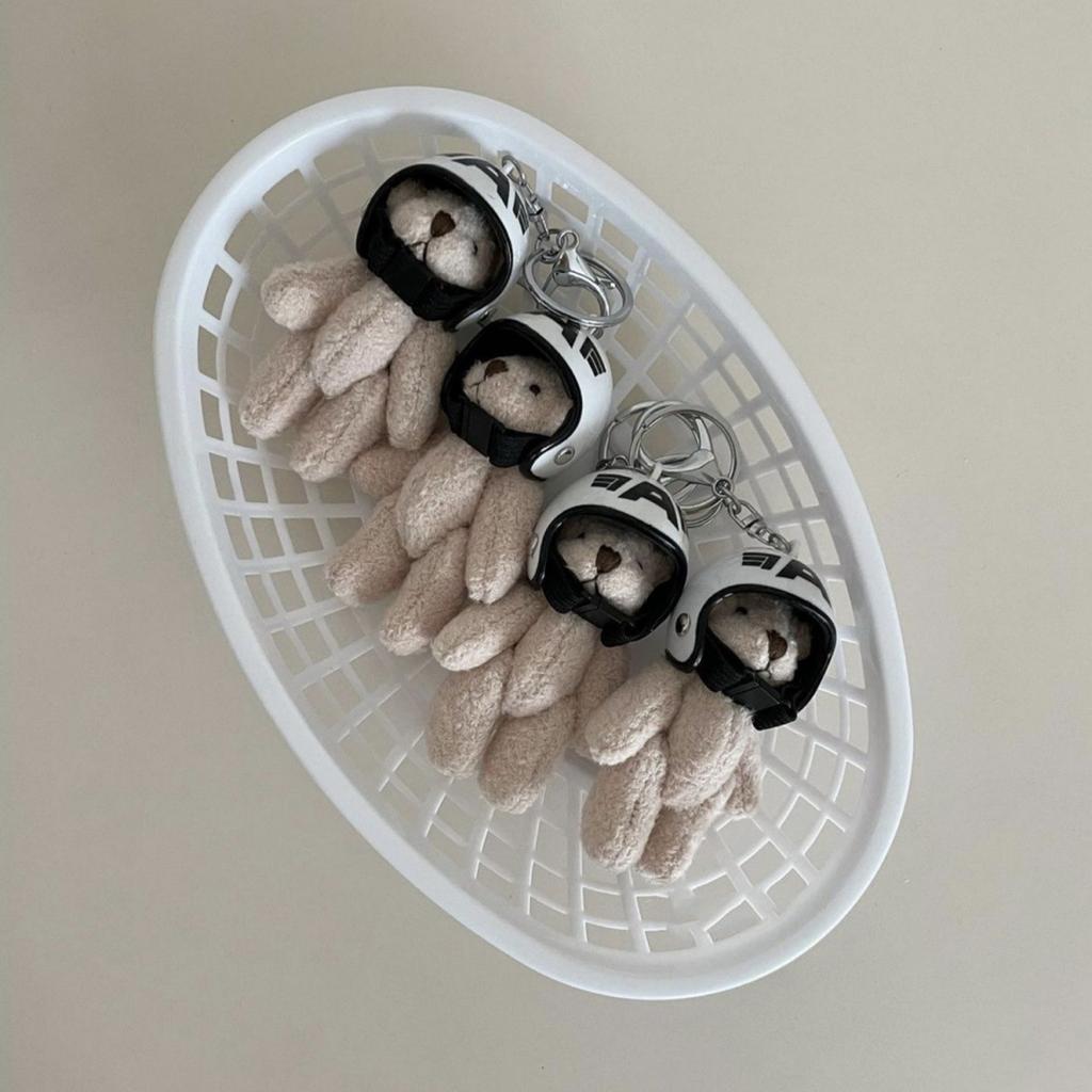 Plush Bear Keychain with Helmets Fashionable Bag Decorative Pendant Creative Soft Stuffed Animal Charm for Backpacks