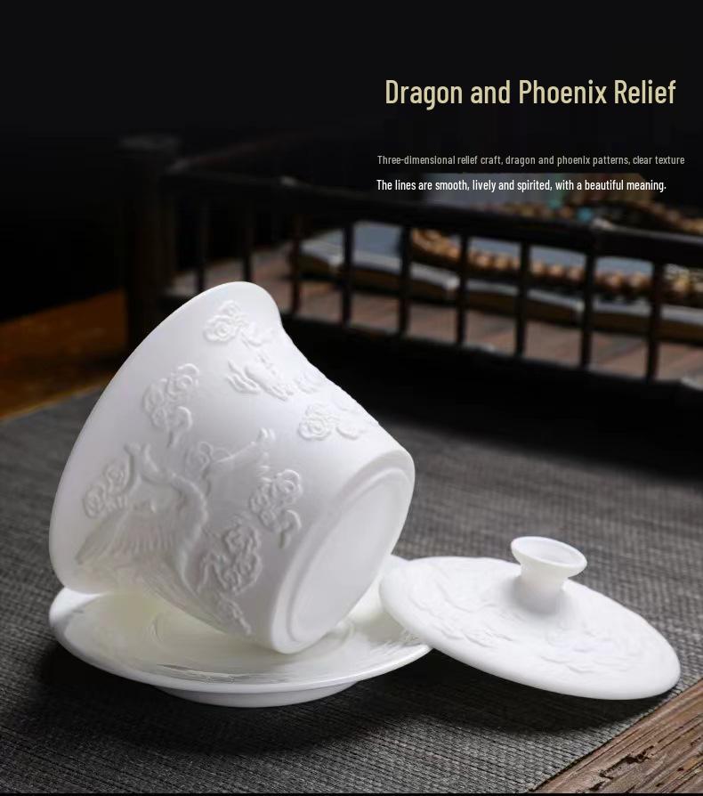 Portable Dehua Jade Ceramic Tea Set – Multifunctional Kung Fu Set for Travel, Office, and Home.