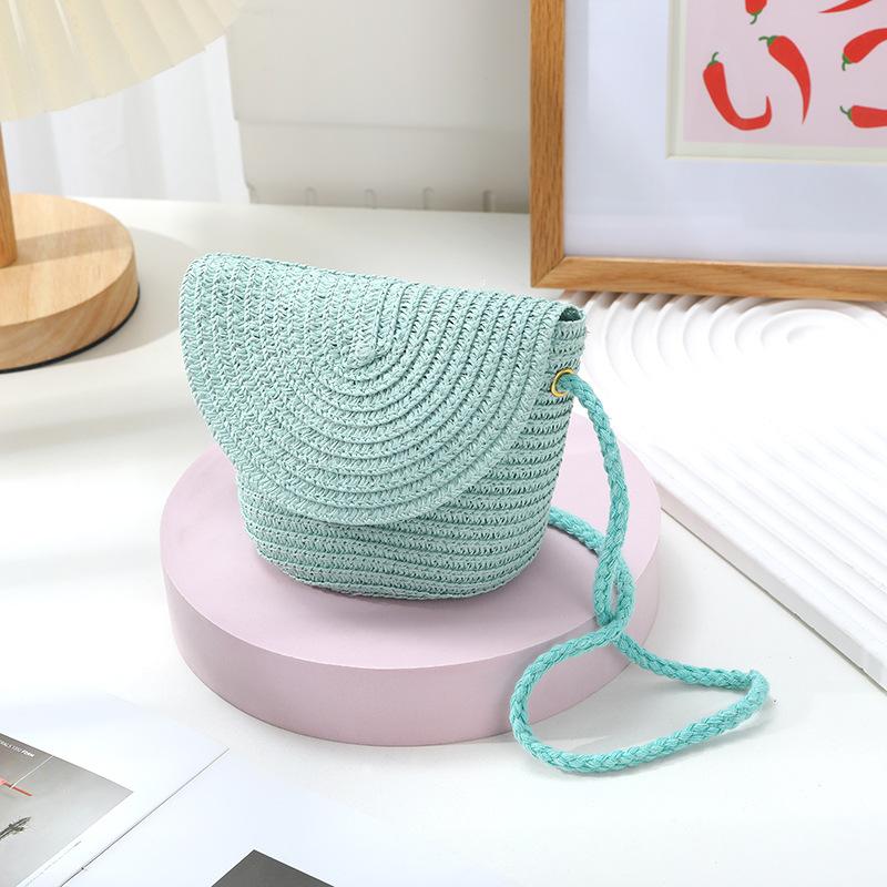 Cute Grass Woven Children's Handbag Handmade Rattan Little Girl Crossbody Fashi Cute Wallet Summer Beach Shoulder Bags