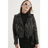 Jachetă de piele neagră cu fermoar pentru femei