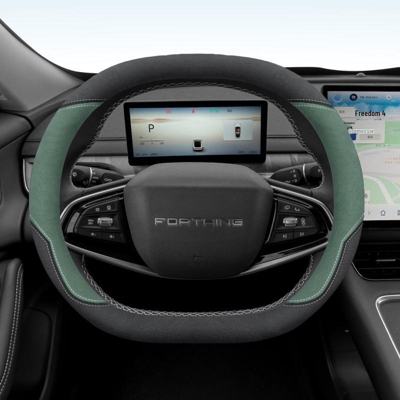 Кожаная и замшевая оплетка на руль для Dongfeng Fengxing Hai S7 - Противоскользящая и всесезонная защита 38cm