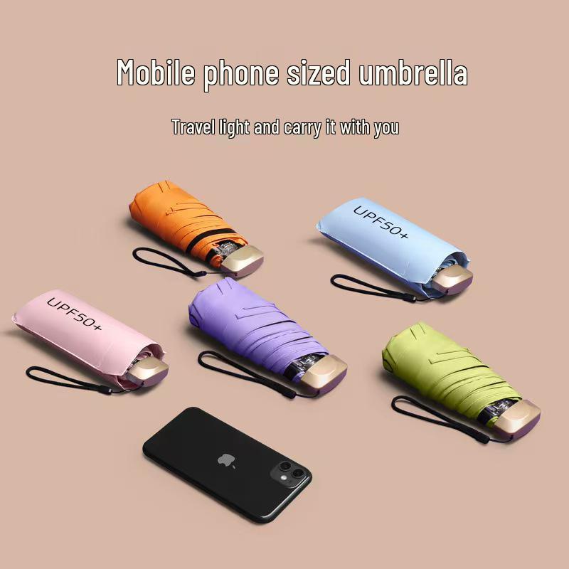 Mini Flat Sun Protection Umbrella, Black Glue, Ultra-Light & Compact for Rain or Shine - Women's Portable Pocket Umbrella