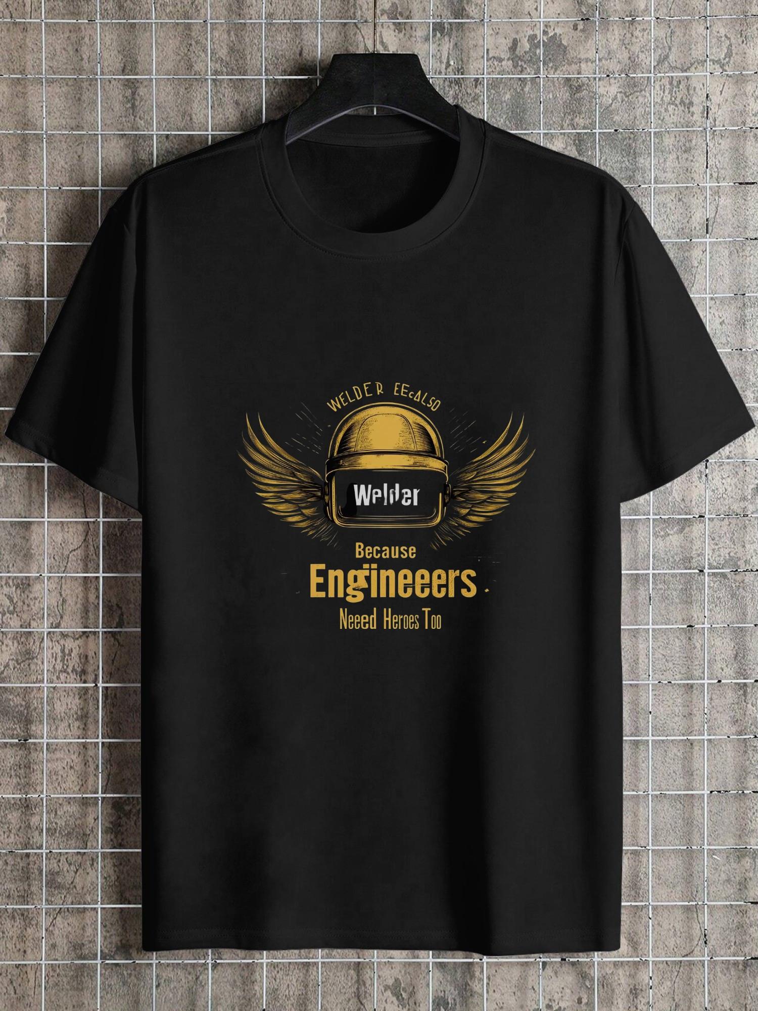 1pc Welder Heroic Graphic Black T-shirt - 180g Cotton Crew Neck Short Sleeve XL
