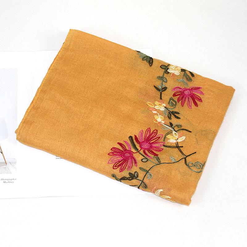 Ethnic Style Embroidery Craft Cotton Linen Scarf for Women Versatile Gauze Scarf Chinese Style Embroidery Long Spring and Autumn