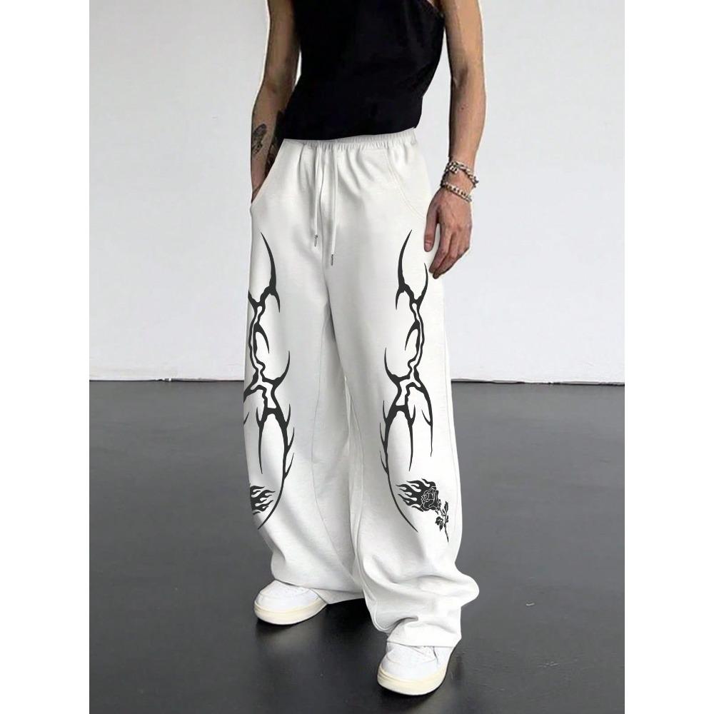 Men's Fashion Totem Printed Casual Comfortable Wide Leg Pants Street Style Unique Pattern Daily Drawstring Waist Hip Hop Style