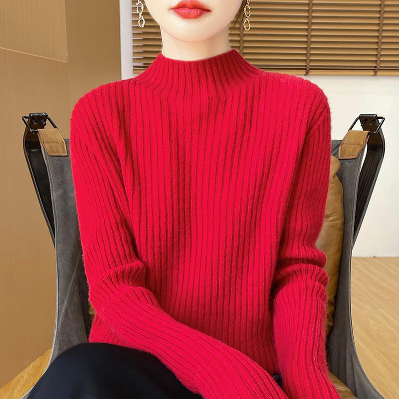 Damen Rollkragen 100% Wolle Verdickter Pullover - Modischer Strickpullover für Herbst und Winter