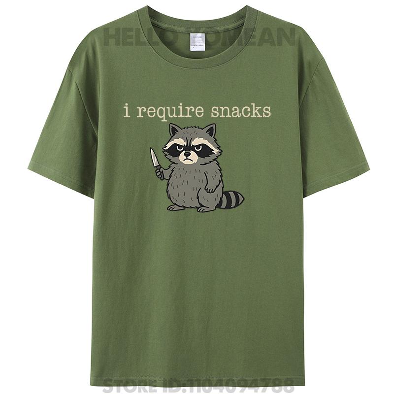 Funny Humor I Require Snacks Raccoon With Knife Meme Women Men's Cotton T-Shirt Tee Shirts Tops