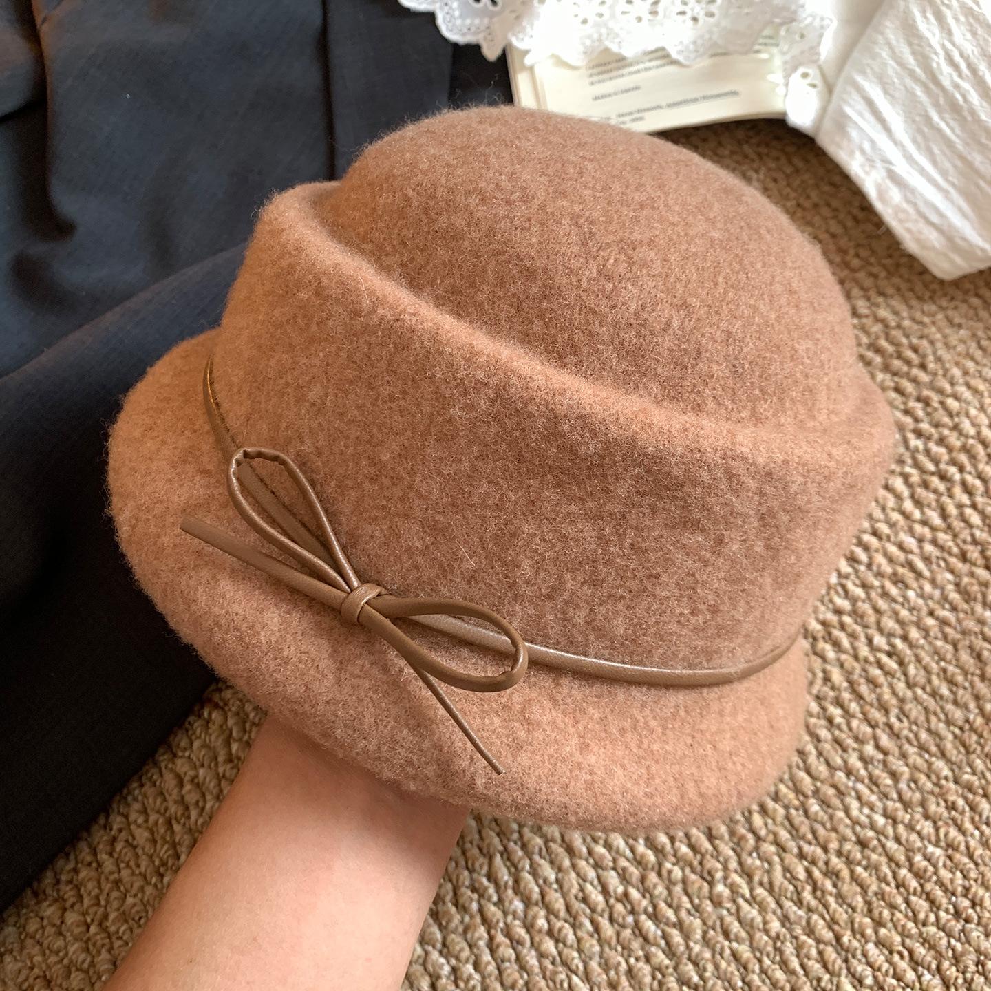 

Бантик Шерстяная Учеба за границей Тысяча Золотых Стиль Цилиндр Женский Осень и Зима Стиль Хепберн Берет Французская Элегантная Шляпа Рыбака M（56-58cm）