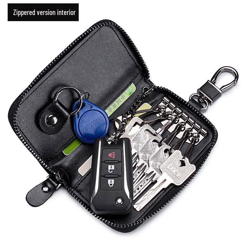 Men's Large Capacity Genuine Cowhide Key and Card Holder with Zipper
