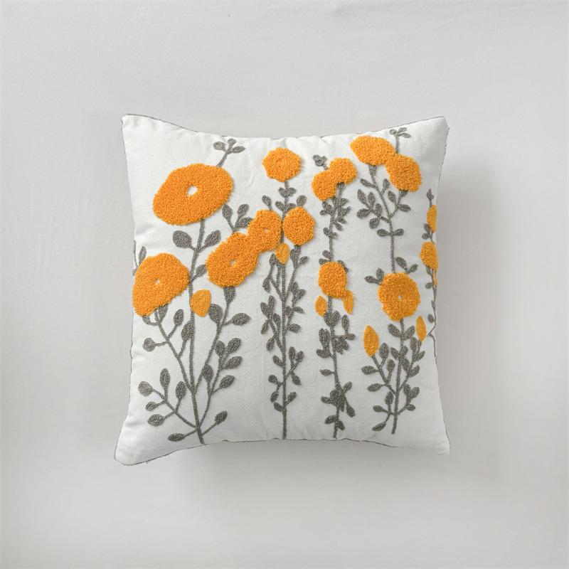 American Pastoral Floral Embroidery Canvas Cushion Cover - Cotton & Linen