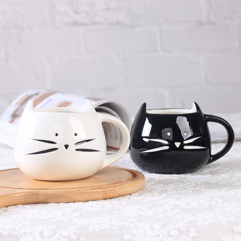 Niedliche Katze Keramiktasse Cartoon Tasse Schwarz und Weiß Tassenpaar Katze Tasse Haushalt Trinkwasser Tasse Kaffeetasse Geschenk
