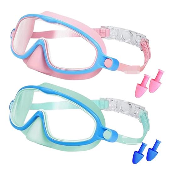 DYS 1/2 Pairs Children Swim Goggles with Earplugs, UV Protection Anti-Fog Pool Nose Cover, No Leakage Swimming Eyewear for Boys Girls