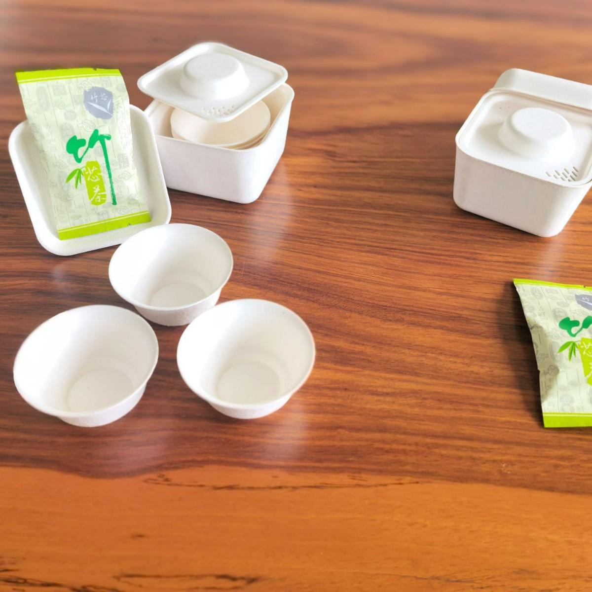 Bamboo Core Portable Tea Box - Disposable Gongfu Biodegradable Plant Fiber Tea Set