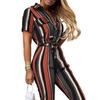 Summer Women's Casual Button-Up Print Waistband Jumpsuit