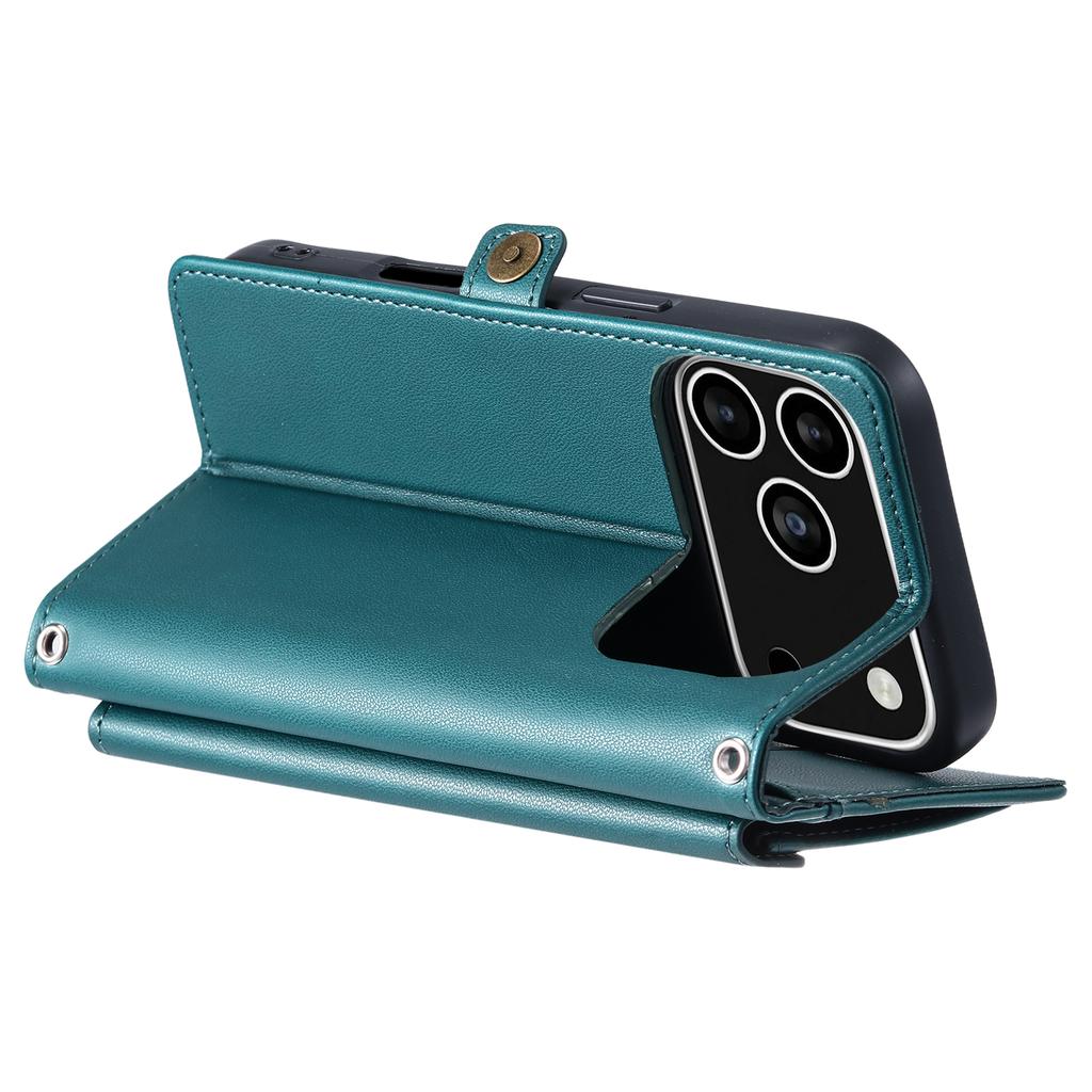 For iPhone 17 Pro Leather Case with Wrist Strap Wallet Stand Phone Cover