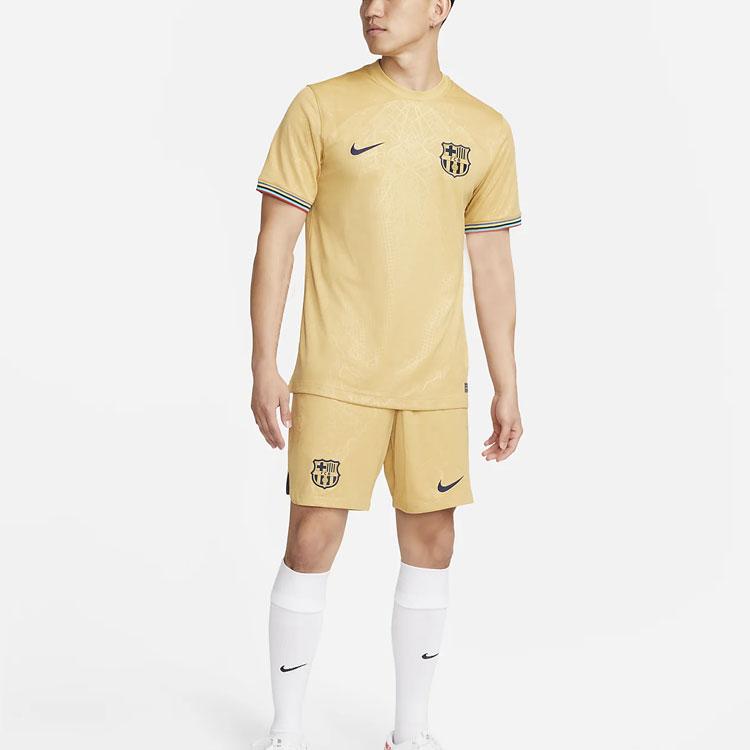 Nike Barcelona 22/23 Season Away Game Short Sleeve Soccer Jersey Men Tops Yellow DJ7675-715