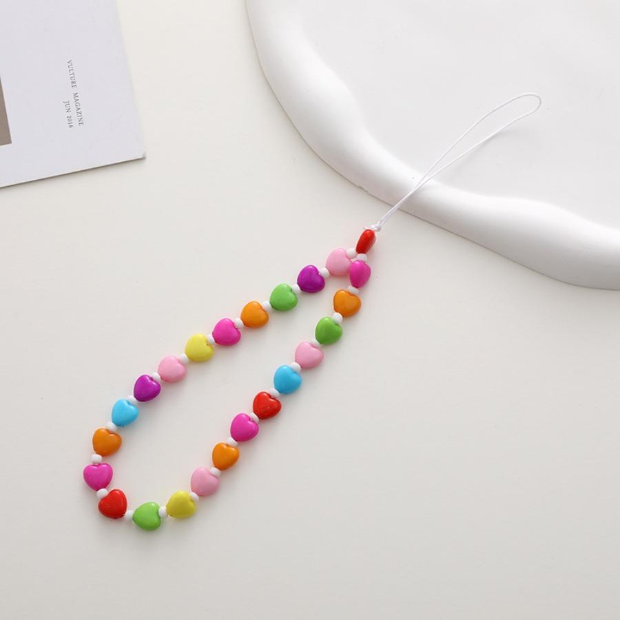 New Heart-Shaped Beaded Phone Chain, Wooden Heart Accessory, Anti-Drop and Anti-Loss Phone Case Pendant, Wristband
