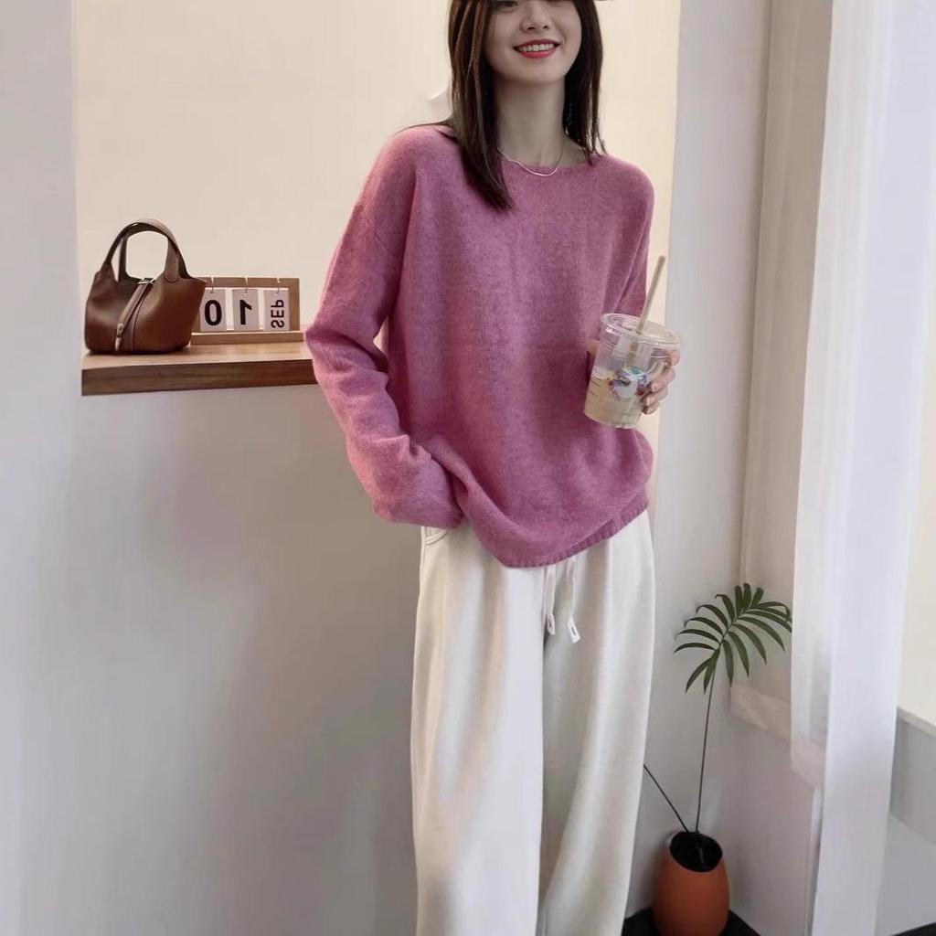 Korean Style One-Shoulder Cashmere Knit Sweater - Women's Loose Fit, Plus Size, Autumn/Winter Street Style Pure Wool Top