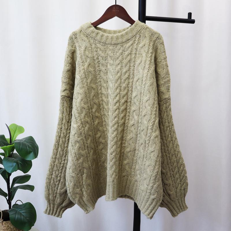 Knitted sweater top women's autumn and winter new loose soft waxy retro twist sweater pullover commuter style