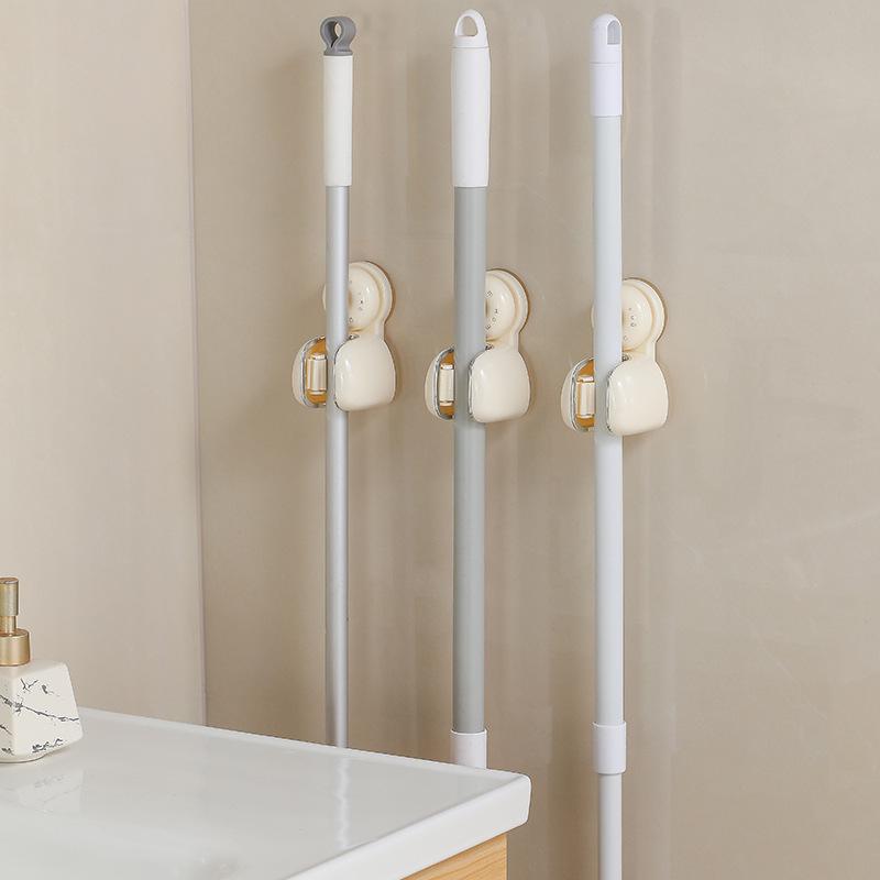 No-Drill Suction Cup Wall Rack: Multi-Functional Mop, Broom & Cloth Holder