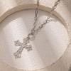 Hollow Cross Necklace Retro Fashion Light Luxury Niche Diamond Accessories Temperament Versatile Collarbone Chain