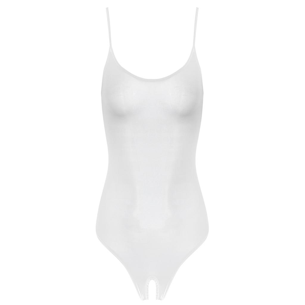 Womens Glossy Sling Bodysuit Adjustable Strap See Through Lingerie Stretchy High Cut Bodycon Lingerie