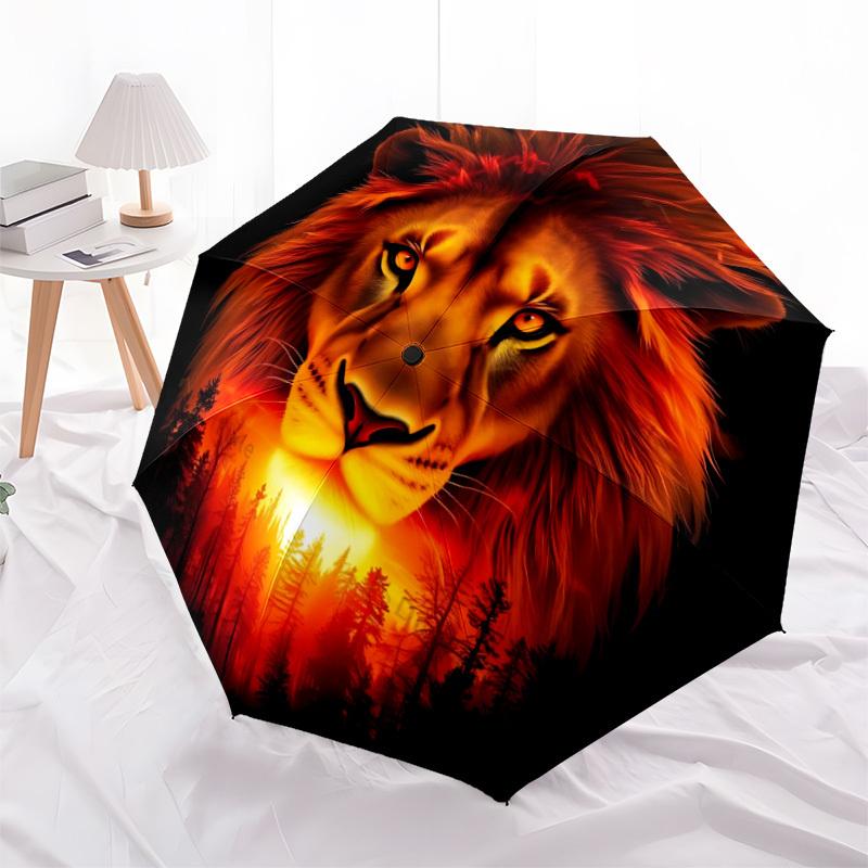 1pc Lion Face Automatic Umbrella - Automatic Opening And Closing, Sturdy Iron Frame, Portable Folding Design Yy251018219