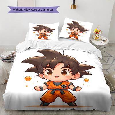 Cute Cartoon Son Goku Pattern Bedding,Quilt Set Quilt Cover Pillowcase Home Birthday Gift (1 * Duvet Cover + 2 * Pillowcase, Without Core)