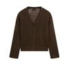 MD Spring/Summer New Arrival Women's Lazy Yandan Brown Light Linen Blend V Neck Knitting Cardigan 5634576