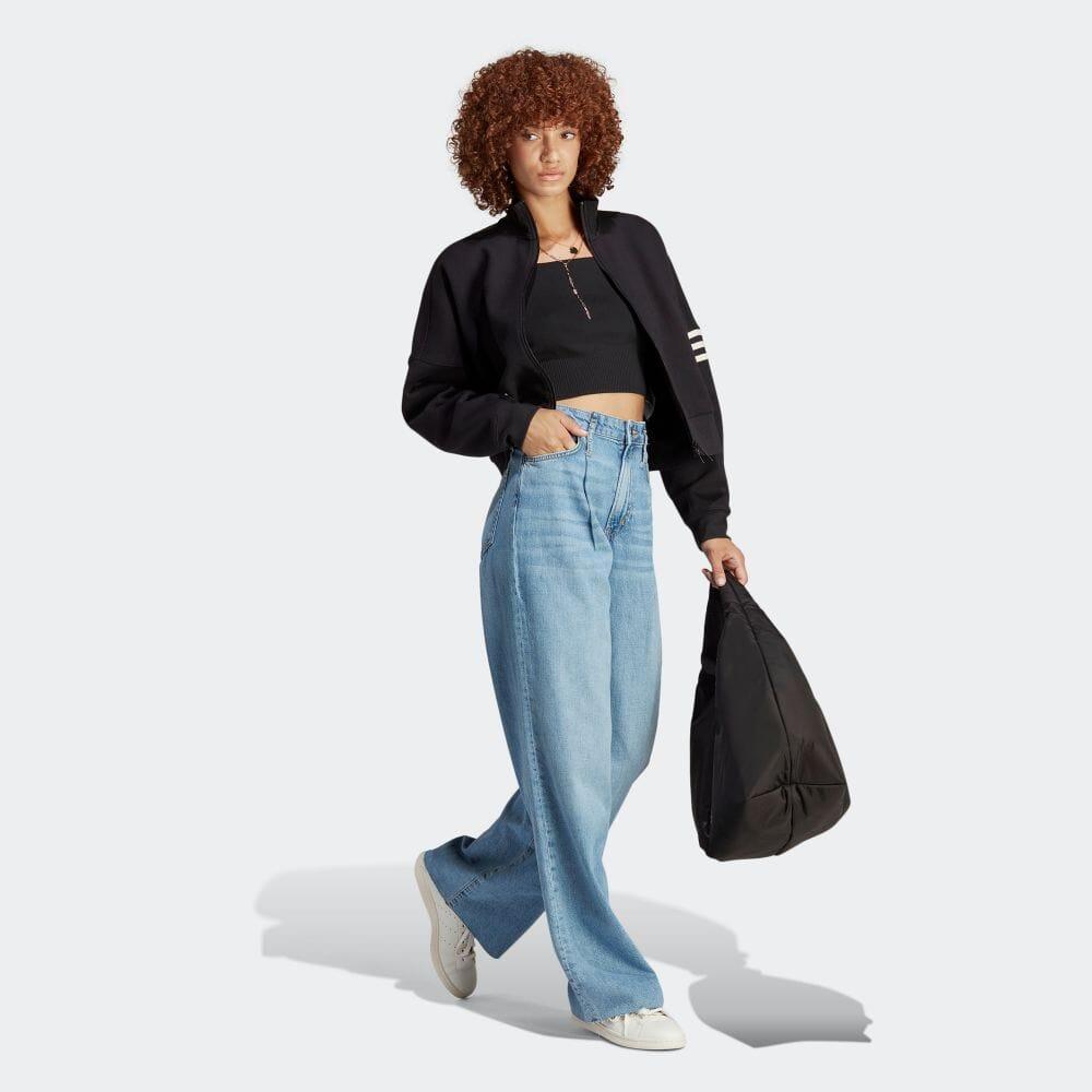 Adidas Originals Trefoil Logo Embroidered Stripe Zip-Up High Collar Track Jacket Women Outerwear Black IB7317