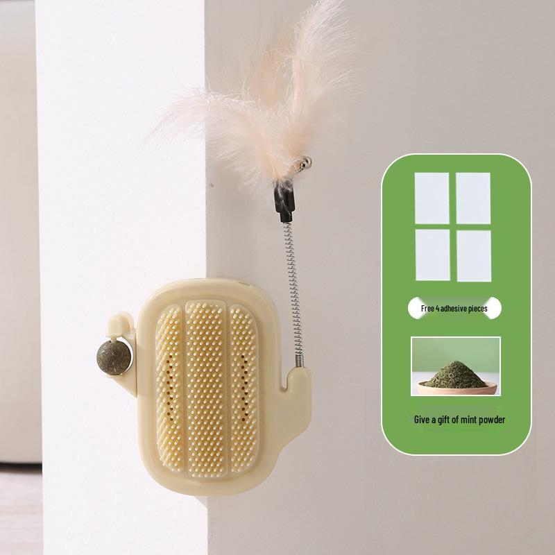 Wall-Mountable Cat Scratching Post with Teaser Stick & Catnip Self-Play Toy