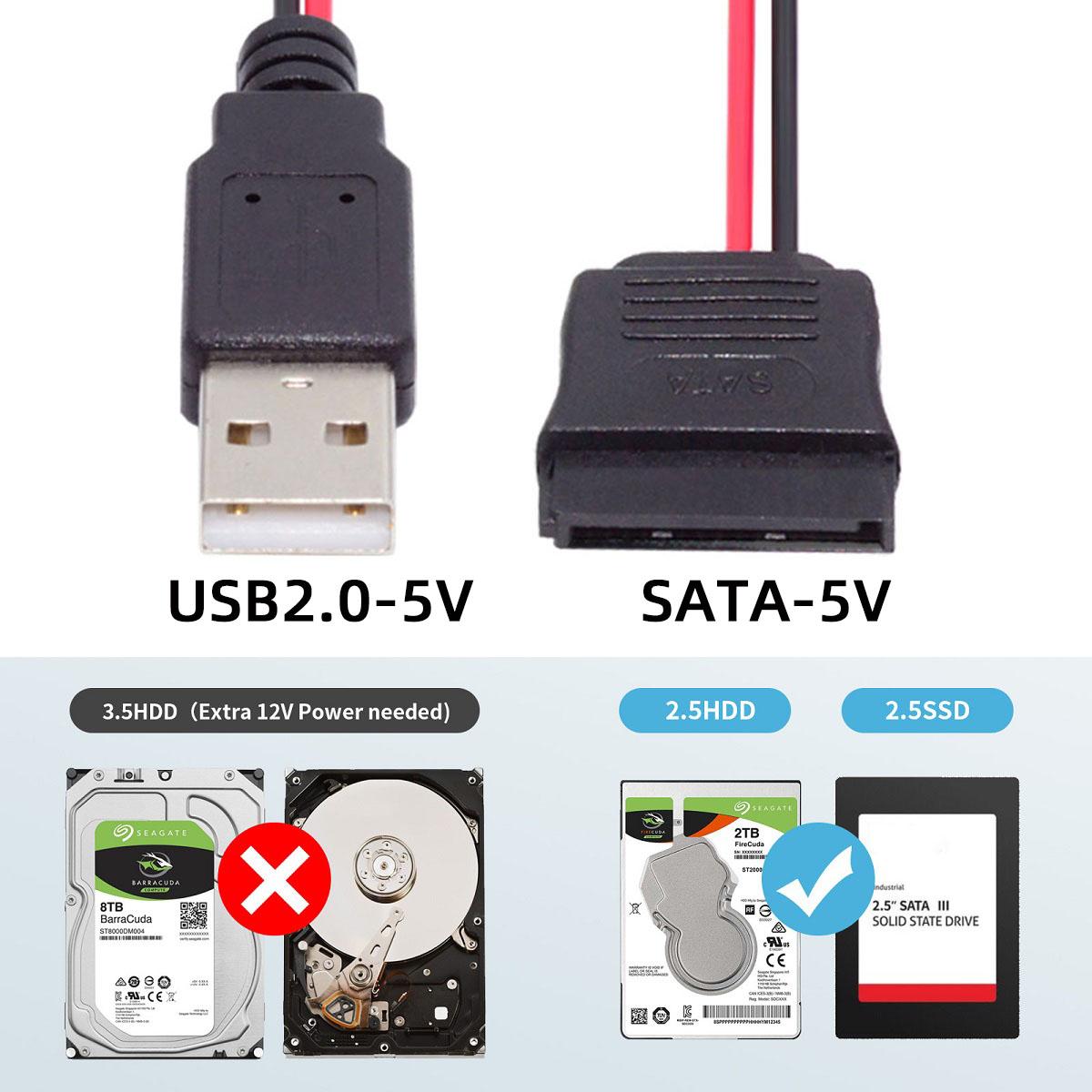 

U2-070-1P DC 5V Single USB to SATA 15-Pin Power Cable for 2.5-inch SATA HDD SSD Disk Driver,5V 2A Max As Shown A