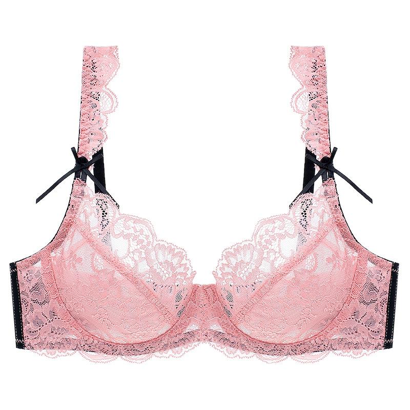 French sexy lace underwear women's summer ultra-thin breathable large size underwear large chest small anti-sagging bra