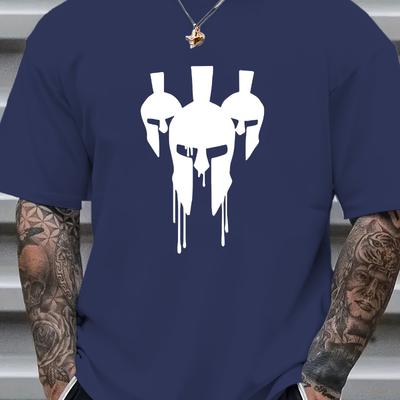 Spartan Helmet Dripping Graphic Print T-Shirt Breathable Cool, Comfortable Wear,Daily Casua