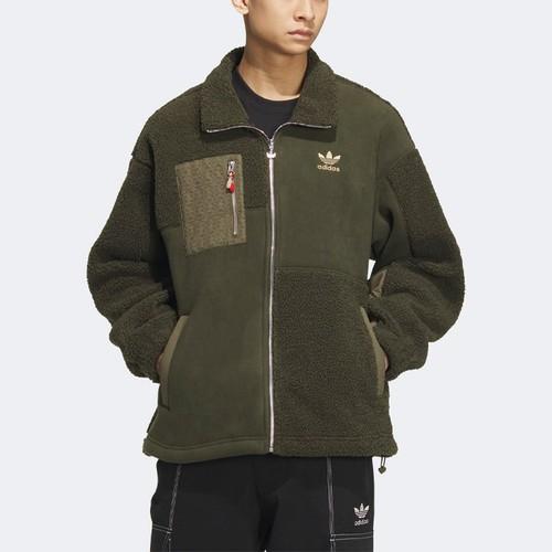 adidas Pánská sportovní bunda Originals Trefoil z umělého beránka, tmavě zelená