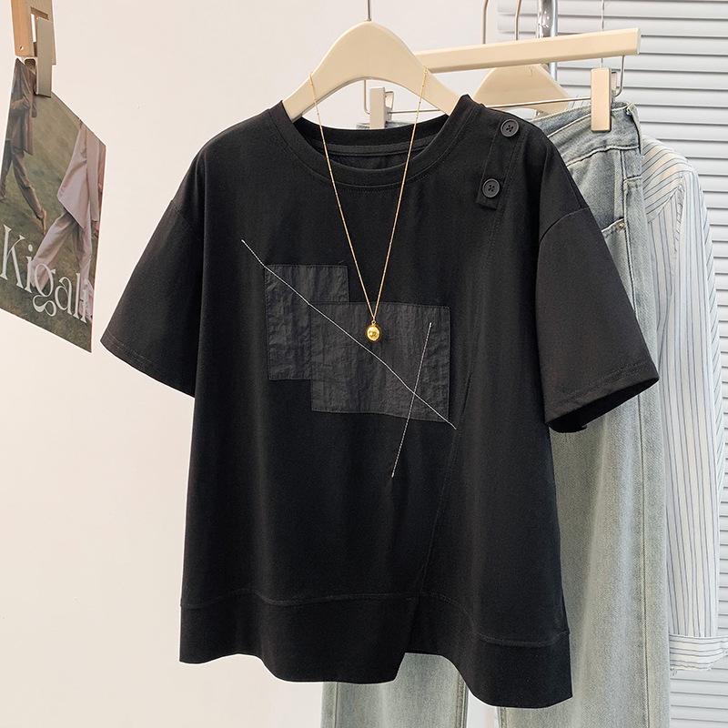 

Korean Style Irregular Loose Casual Slimming Short Sleeve T-shirt L чорний