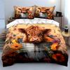 Highland Cow with Flowers Bedding Set Bedding set (1 duvet cover, 2 pillowcases, duvet not included)