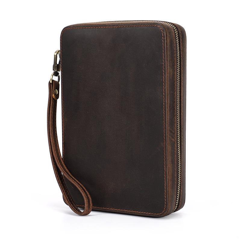 

Винтажная шкатулка ручной работы из кожи Crazy Horse на 12 слотов с застежкой-молнией для хранения ремешков для часов прямоугольной формы