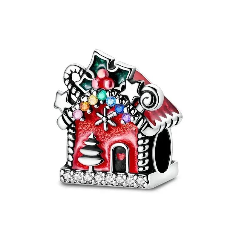 Christmas 925 Silver Charms Santa Claus Reindeer Earrings Beads fit Necklace Bracelets DIY Fine Jewelry Party Gift