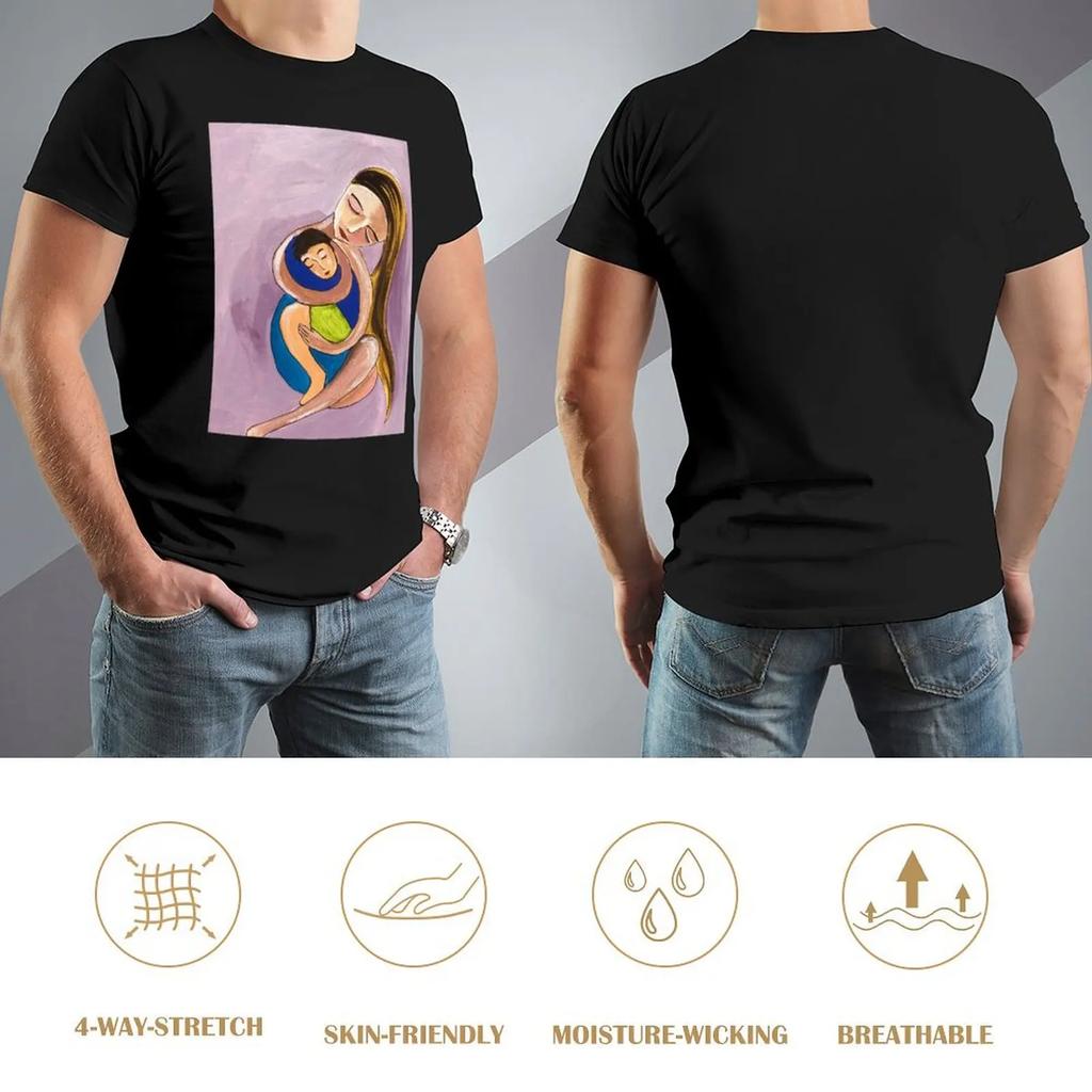 Rundhals Muttertag Mutter und Kind Kunstdruck Kunst T-Shirt Kampagnen T-Shirts Top Qualität Neuheit Freizeit US-Größe