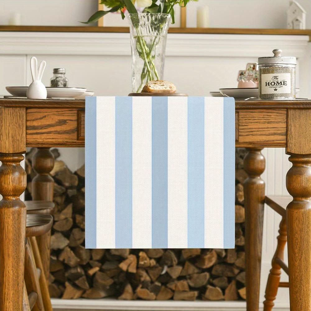 Elegantní a jednoduchý modře pruhovaný běhoun na stůl Světle modré svislé pruhy Čtyři roční období Elegantní domácí dekorace Jídelní stůl Kitch