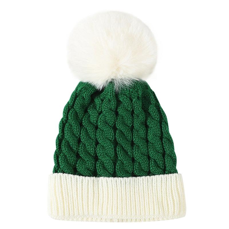 Bonnet de Noël mignon en laine pour l'automne et l'hiver, bonnet tricoté chaud avec protection des oreilles et pompon en laine, met en valeur le petit visage, ambiance festive, bonnet bandeau